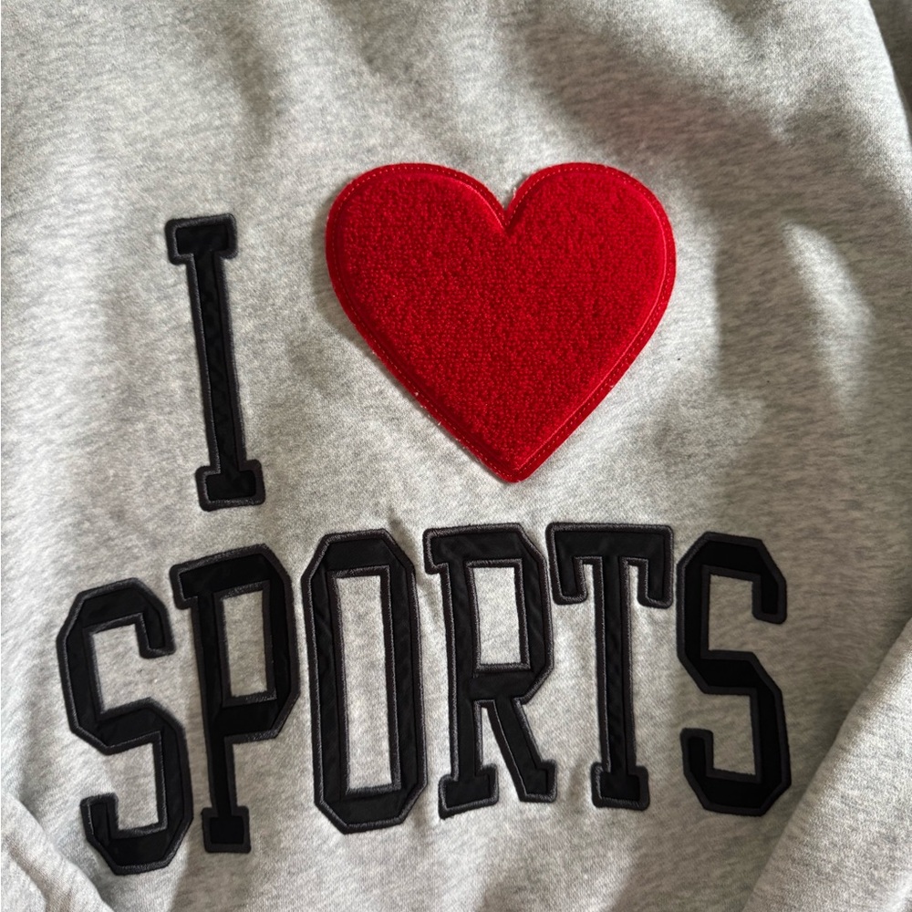 Abercrombie & Fitch Heather Gray Crewneck with Red Heart Patch - Picture 2 of 3